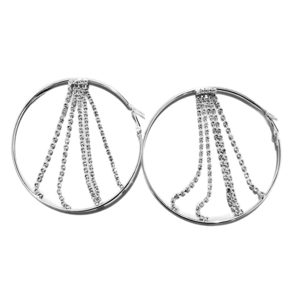 NEW/HANDMADE Sterling Silver & Swarovski Crystal Rhinestone Large Hoop Earrings - Picture 3 of 6